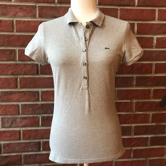 Lacoste Tops - LACOSTE GRAY 5 BUTTONS POLO TEE SIZE S